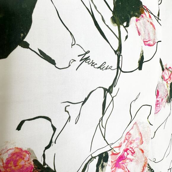 Marchesa Notte Womens Aster Printed Cotton Poplin Dress Puff Sleeve Ivory Pink 8 - Picture 8 of 12